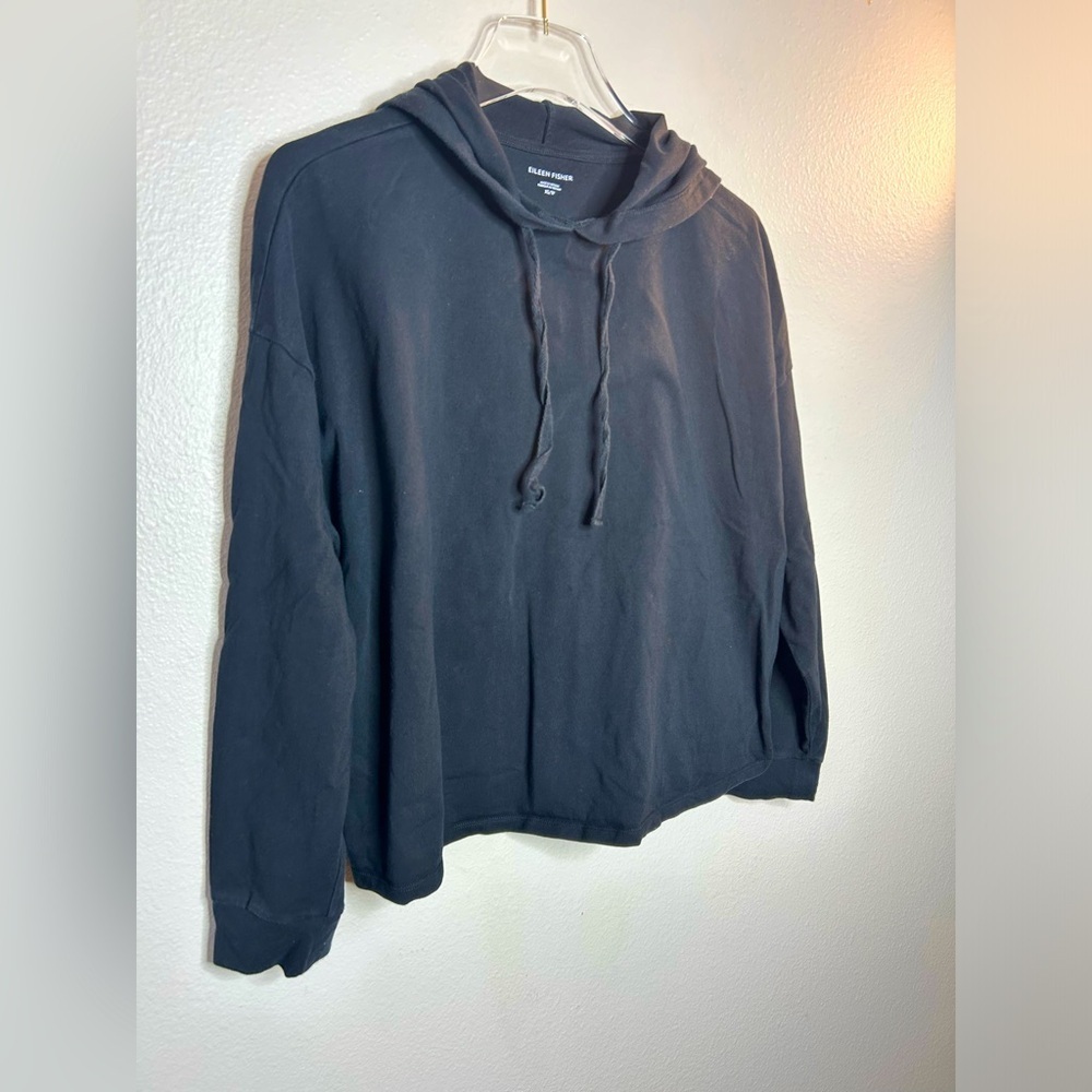 EILEEN FISHER Organic Cotton Solid Black Hoodie size women’s xs - Picture 3 of 7